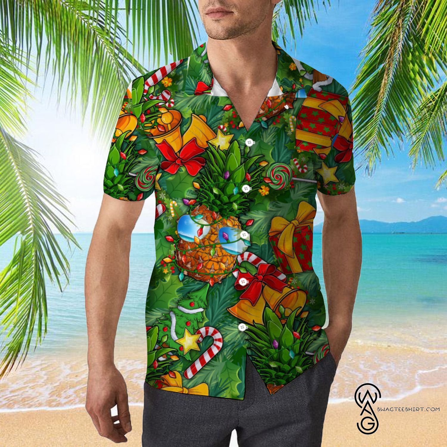 [Top Trending] Cute Pineapple With Christmas Lights Christmas Pattern Hawaiian Aloha Shirt